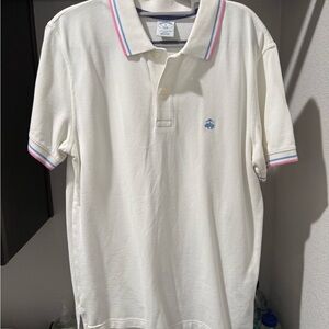 Brooks Brothers Cream Polo with Blue and Pink Trim